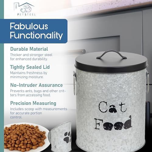 Medium Cat Up To 30lb Pet Food Storage Canister with Scoop – Durable & Airtight for Freshnesss, Minimalist Design & Recyclable, Huge Large Metal Container (Cat Bin - Medium Size) - Image 4