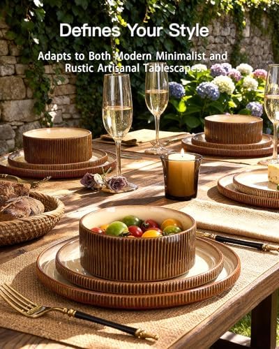 Dinnerware Set for 4, Reactive Glaze Plates and Bowls Sets - Image 2