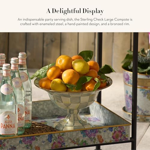 MACKENZIE-CHILDS Enamel Compote, Large, Gray-and-White Sterling Check - Image 2