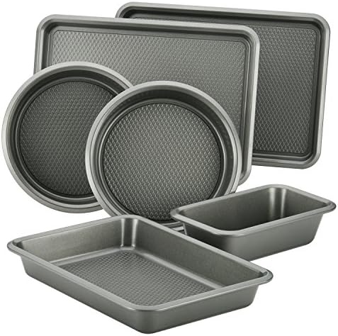 Ayesha Curry Nonstick Bakeware Set with Nonstick Bread Pan, Cookie Sheet, Baking Pan, Baking Sheet and Cake Pans - 6 Piece, SIlver by AyeshaCurry