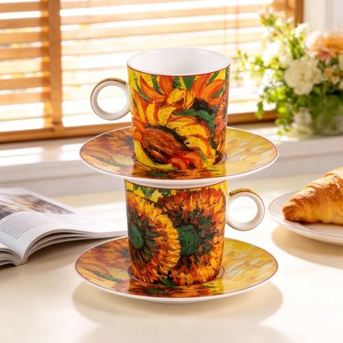 KAMMAK Tea Cups and Saucers Set of 2, Porcelain Coffee Cups, JBE006 - Image 5