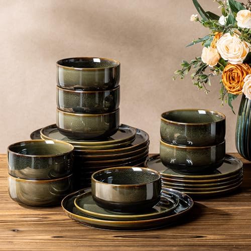 TheTerra Ceramic Dinnerware Set for 8, 24-Piece Plates and Bowls Set by TheTerra