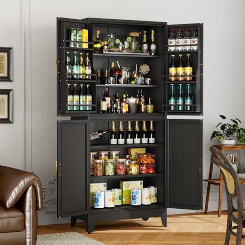 Black Kitchen Pantry Storage Cabinet, 75" Metal Storage Cabinet - Image 5