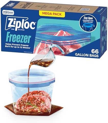 Ziploc Gallon Freezer Bags, Food Storage, Stand-Up Bottom, 66 Count by Ziploc