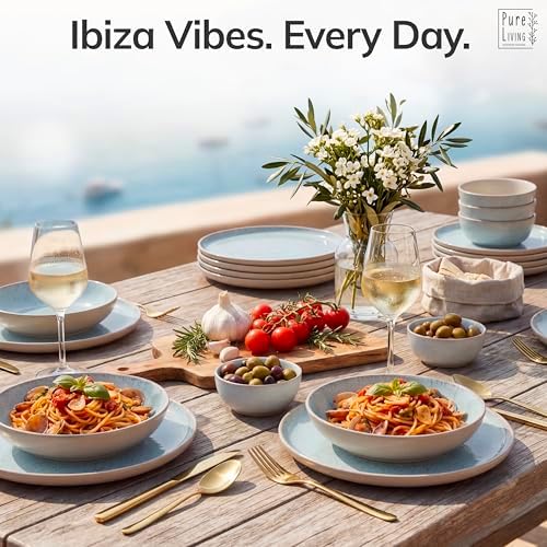 32 Piece Stoneware Dinnerware Set for 8, Handcrafted Plates and Bowls Set - Image 2