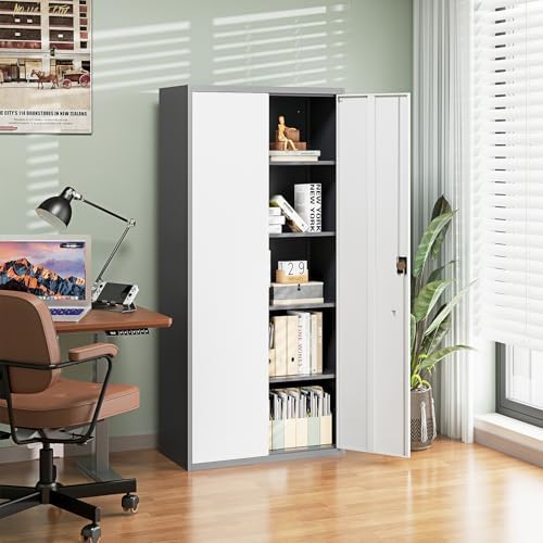 Letaya Metal Garage Storage Cabinets with Lock Door and Adjustable Shelves, Steel Tool Cabinets for Home,Office,Warehouse Organisieren (Gery White, 71" H) - Image 4