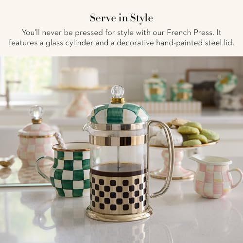 MACKENZIE-CHILDS Coffee French Press, Green-and-White Emerald Check - Image 2