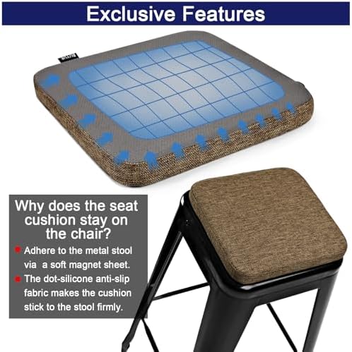 BUYUE Friendly Woven Fabric Magnetic Bar Stool Cushions Set of 4, Enhanced Anti-Slip Breathable Small Chair Seat Pads for Café Bistro Stackable Metal Stools (Square, Brown, 4 Counts) - Image 6