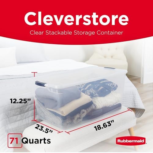 Rubbermaid Cleverstore 71 Qt Clear Storage Bins with Lids, 4-Pack, Stackable, BPA-Free, Made in USA - Image 2