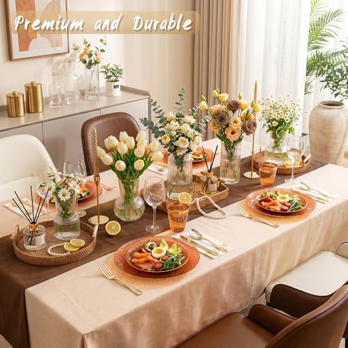 Rubtlamp 350 Pcs Brown Plastic Dinnerware Set (50 Guests), Amber And Gold Plastic Plates, Coffee Hammered Party Plates Set Include Dinner Plates, Dessert Plates, Cups, Cutlery Set Napkins for Party - Image 5
