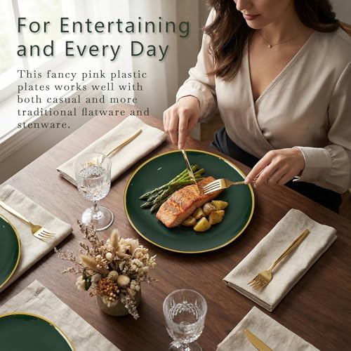 KIRE 350PCS Green and Gold Plates - Plastic Dinnerware Set for Christmas - Image 4