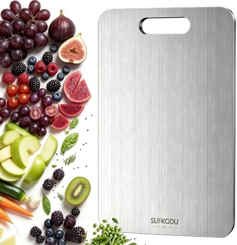 Titanium Cutting Board, 100% Pure Titanium Cutting Boards for Kitchen, Double-sided Titanium Cutting Boards,Separate Raw and Cooked Food Areas,11.7"L*7.7"W by Sufkodu