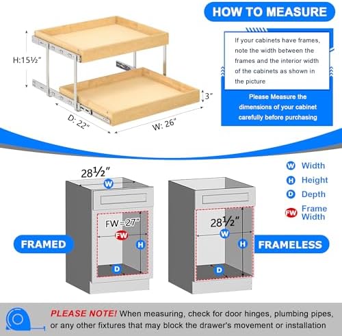 WelFurGeer 2-Tier Pull Out Cabinet Organizer with Soft Close Slides, Heavy-Duty Pull Out Drawers for Cabinets, Slide Out Shelf for Kitchen, Bathroom, Pantry & Under Sink, Solid Birch Wood - Image 5