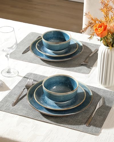 Sweejar Dinnerware Sets Service for 4, 12 pcs Porcelain Plates and Bowls for Kitchen, Housewaring Gift, Chip and Scratch Resistant Dish Set, Handmade Dishwasher and Microwave Safe Plate Set, Blue - Image 6