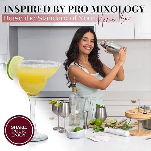 Gusto Nostro Cocktail Set Bartender Kit with Stainless Steel Ice Bucket - Complete Mixology Bar Tool Set with Wooden Organizer, Cocktail Shaker, Jigger, Muddler, Spoon, Tongs, Pourers, Recipe Cards - Image 2