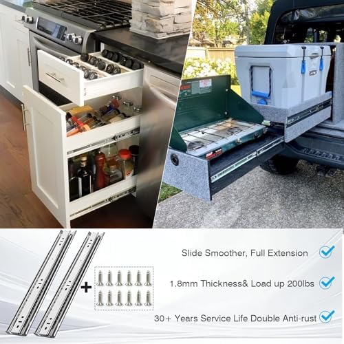 Thickened 200Lbs Heavy Duty Drawer Slides 1 Pair 30 Full Extension Ball Bearing Sliding Rails Kitchen Cabinet RV Runners Shelf Tool Box Tracks Glides (1/2" Thick, 30" L) - Image 6