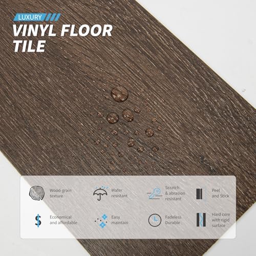 Art3d 12-Pack Peel and Stick Vinyl Floor Tiles (18 Sq.Ft), Brown Stone - Image 3