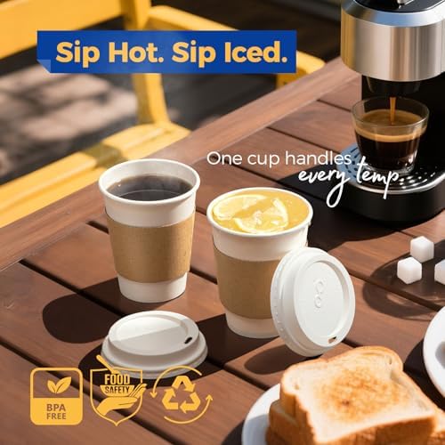 Fit Meal Prep 50 Pack 12 oz Disposable Coffee Cups with Lids, Sleeves, Leak-Proof To Go Coffee Cups with Lids, Durable Hot Paper Cups for Home, Office, Party, Business - Image 5