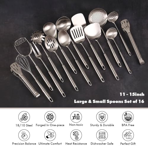 18/10 Stainless Steel Cooking Utensils Set - 16 PCS All Metal Utensils - Image 4