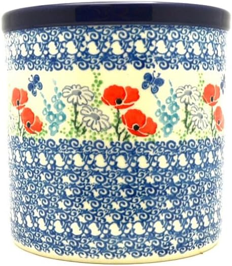 Polish Pottery Utensil Holder - Red Poppy Garden by Polish+Pottery+Gallery