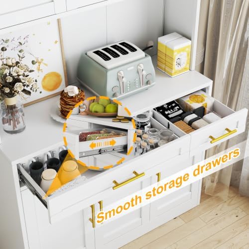 71 Sideboard Buffet Cabinet, Metal Kitchen Coffee Bar Cabinet White - Image 5
