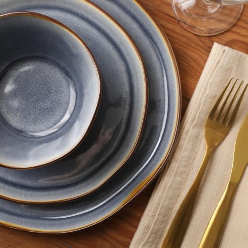 Gibson Elite Algeria River Plates and Bowls Sets, 12-Piece Stoneware Dinnerware Sets, Reactive Glaze Dish Set - Blue - Image 6