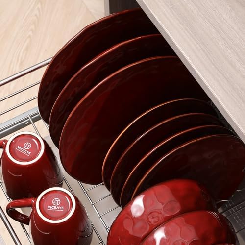 vicrays Ceramic Dinner Plates Set, 10.5 Inch, Set of 6, Round, Microwave, Oven, Dishwasher Safe, Porcelain Fluted Suitable for Steak, Pasta, Pizza, Home, Party, Restaurant (Cherry Red) - Image 6