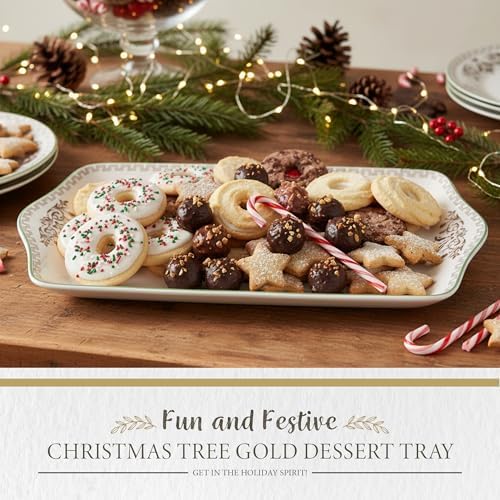 Spode Christmas Tree Gold Dessert Tray - 12" Fine Porcelain Festive Serving Platter with Red Ribbons, Holiday Collectible Dish for Entertaining & Desserts - Winter Holiday Serveware Gift - Image 2