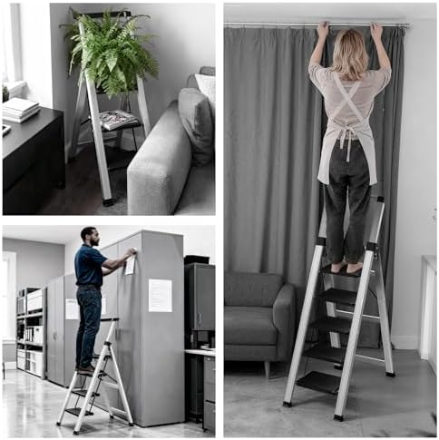 XinSunho 4 Step Ladder Folding Aluminum Stool Retractable Handrail - Image 7