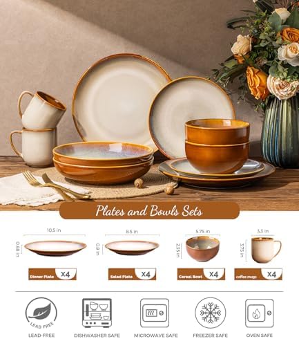 LeRatio Ceramic Dinnerware Sets for 4,16Pcs Porcelain Plates and Bowls Set - Image 2