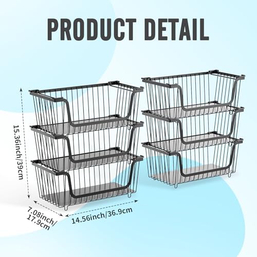 GAOKASE 6 Pcs Stackable Wire Baskets for Pantry Organizers and Storage, - Image 2