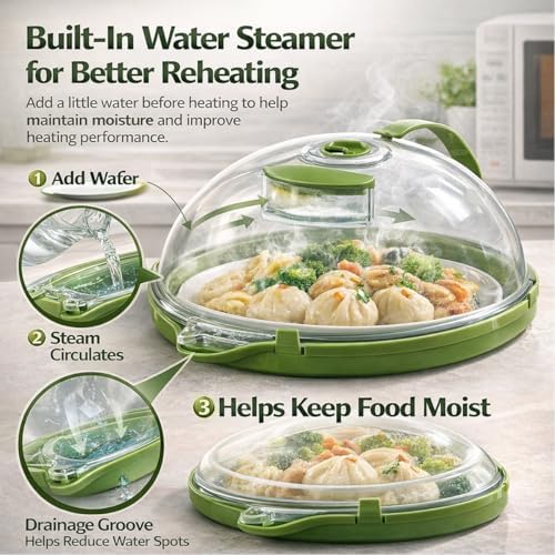 Microwave Splash-Proof Food Cover, Splatter Screen Guard with Water Steamer, Glass Bowl Overflow Drain Helmet Plate Covers, Magnetic Bacon Cooker, Collapsible Silicone Panel(10in) - Image 3