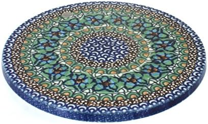 Blue Rose Polish Pottery - Green Mardi Gras Trivet - 7.25" Diameter - Ceramic Hot Plate Holder, Decorative Kitchen & Dining Table Accessory by BlueRosePottery