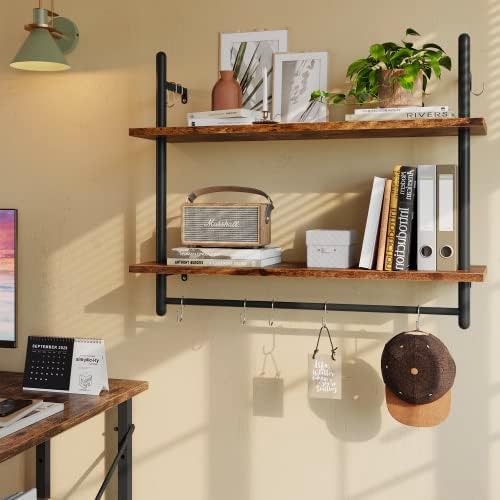 Bestier 31" Industrial Pipe Wall Shelf with Towel Bar, Rustic Brown - Image 6