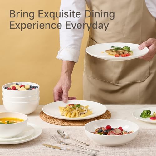 KINGSTONE Bone China Dinnerware Set for 6, 24-Piece Plates and Bowls Set - Image 5