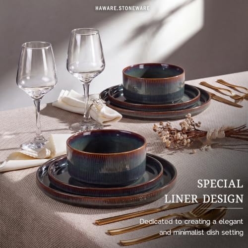 HaWare Dinnerware Sets, Plates and Bowls Set for 2, Reactive Pine Green - Image 4