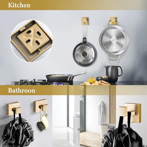 6-Piece Bathroom Hardware Set 23.6 Inch Gold Towel Bar Set Double Towel Bar Towel Ring Coat Hook and Toilet Paper Holder with Shelf Wall Mounted Stainless Steel Bathroom Accessories Set - Image 5