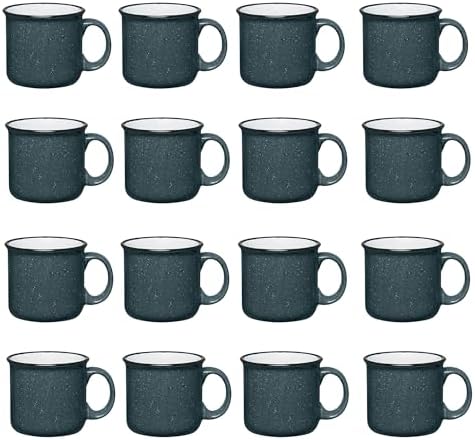 Set of 16 Ceramic Campfire Mugs – 15 Oz, Gray – Coffee & Tea Cups for Home, Work, Travel, Camping – Customizable, Great for DIY, Events, Companies by GiftsbyDesign