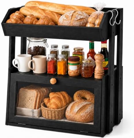 3-Tier Bamboo Bread Box for Kitchen Countertop with Fruit Basket by YanKiTour