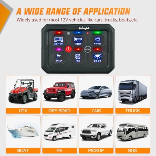 Nilight 6 Gang Switch Panel Blue 12V 60A Circuit Control System 4-Mode - Image 4
