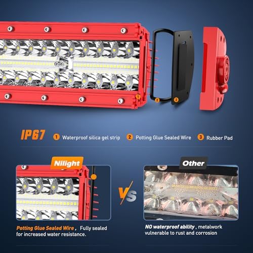 Nilight LED Light Bar 50 Inch Triple Row Spot Flood Combo Lights Red Shell with Wiring Harness Kit for Fog Driving Work Lighting on Off-Road Truck SUV ATV UTV - Image 5
