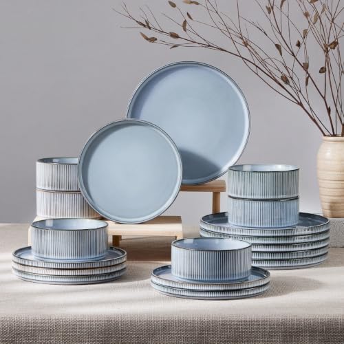 HaWare Dinnerware Sets, Plates and Bowls Set for 6, Reactive Mist Blue by HaWare