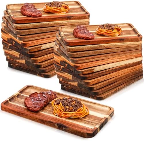 Roshtia 24 Pcs Acacia Wood Serving Tray Dinner Plates,8'' X 12'' X 0.6'' by Roshtia