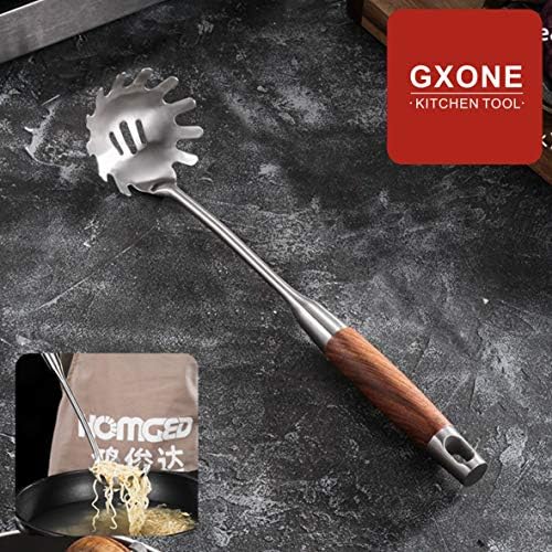 Spaghetti Spoon,304 Stainless Steel Pasta Spoon,Wooden Handle,14.2Inch - Image 5