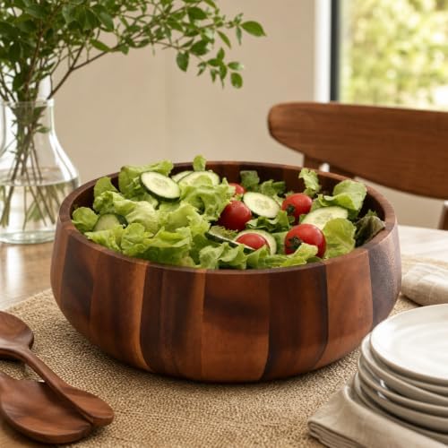Arthur Court Modern Round Acacia Wood Serving Bowl for Fruits and Salads 4.5" H x 11" Diameter - Image 6