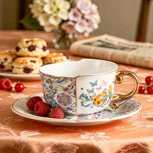 KAMMAK Tea Cups and Saucers Set of 2, Fine Bone China Coffee Cups, YX011 - Image 3