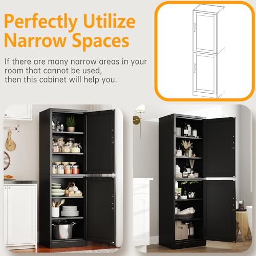 Ckzbx Metal Locker Tall Narrow Storage Cabinet, 67" H Locking Tool File Cabinets Snack Locker Organizer for School Classroom,Bedroom,Gym Home Office,Entryway and Hallway (20" W 2Door Black) - Image 5