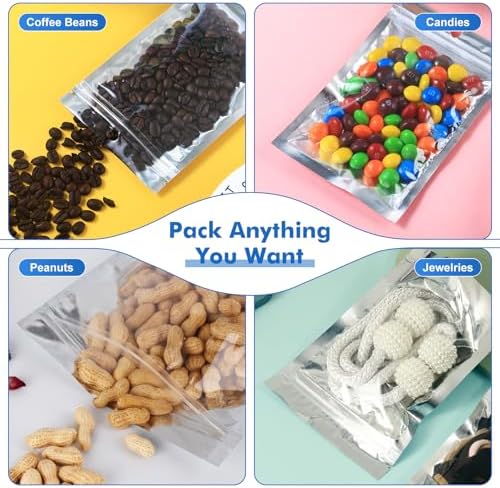 200-Pack Reclosable Large Mylar Bags for Food Storage 6.7" x 9.1" Stand Up Pouch Bags Bulk Resealable Smell Proof Aluminum Silver Foil Bags with Clear Window Kitchen Storage Edible Packaging - Image 6