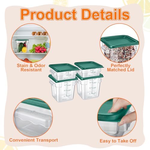 Suclain 8 Pcs Food Storage Container with Lids Set 2qt and 4qt Square Clear Commercial Containers with Scales Handles for Home Restaurant Kitchen Food Storage, Marinating Meat, Proof Dough (Green) - Image 3