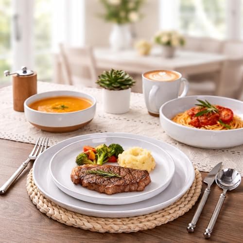 AmorArc Dinnerware Sets for 8, 32 Pieces Ceramic Plates and Bowls Set - Image 6